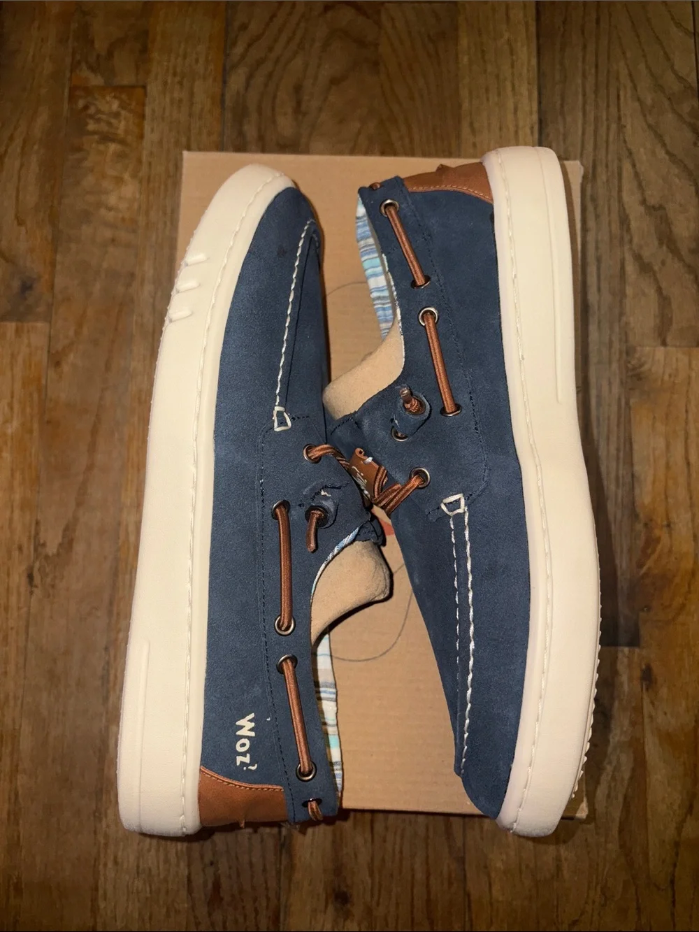 WOZ? Navy and Tan Suede Boat Shoes